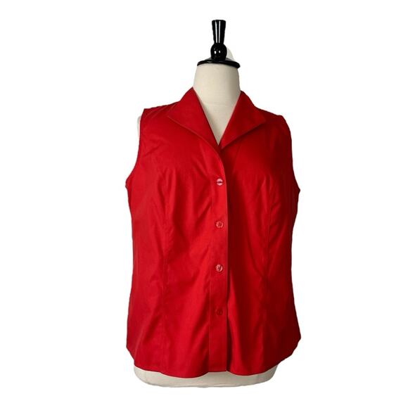 Jones New York Top Button Down Collared Sleeveless Shirt Red Women’s Size 18W - Picture 1 of 11